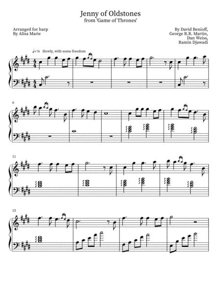 Jenny Of Oldstones Arranged For Harp Sheet Music