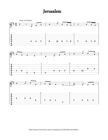 Jerusalem For Fingerstyle Guitar Tuned Drop D Sheet Music