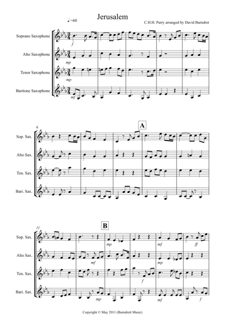 Jerusalem For Saxophone Quartet Sheet Music