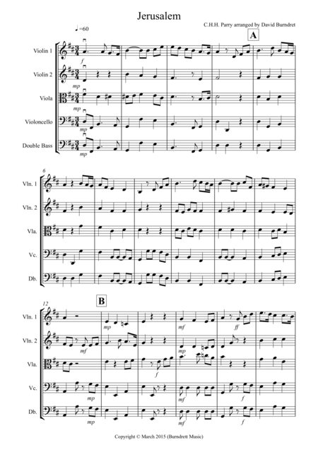 Jerusalem For String Orchestra Sheet Music