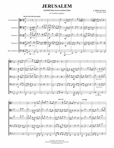 Free Sheet Music Jerusalem For Trombone Quintet