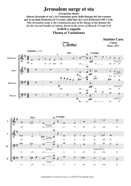 Free Sheet Music Jerusalm Surge Et Sta Thema Et Variationes For Choir Sabrb A Cappella