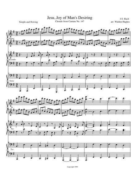 Free Sheet Music Jesu Joy For Piano Trio 1 Piano 6 Hands