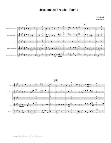 Jesu Meine Freude Part 1 By Js Bach For Saxophone Quintet Sheet Music