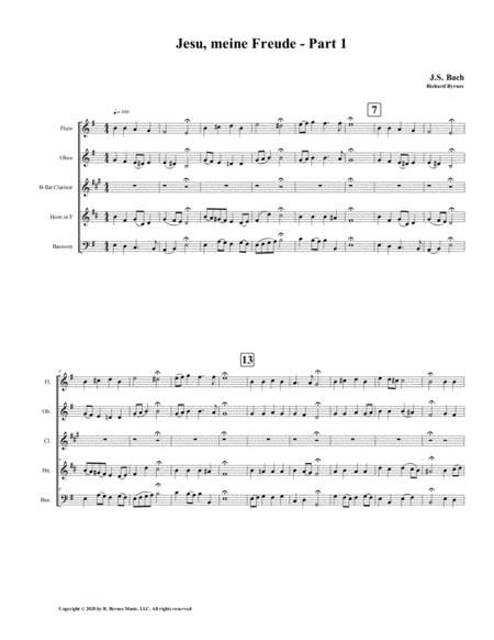 Jesu Meine Freude Part 1 By Js Bach For Woodwind Quintet Sheet Music