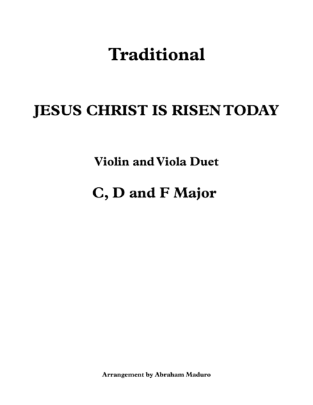 Free Sheet Music Jesus Christ Is Risen Today Violin Viola Duet Three Tonalities Included