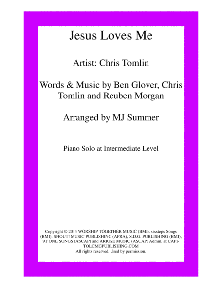 Jesus Loves Me Chris Tomlin Piano Solo At Intermediate Level Sheet Music