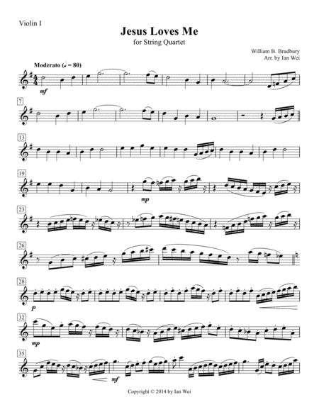 Jesus Loves Me For String Quartet Sheet Music