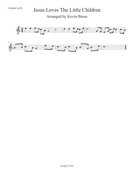 Free Sheet Music Jesus Loves The Little Children Easy Key Of C Clarinet