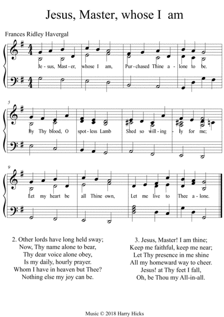 Free Sheet Music Jesus Master Whose I Am A New Tune To This Wonderful Frances Ridley Havergal Hymn