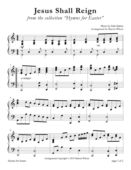 Free Sheet Music Jesus Shall Reign Large Print Piano Solo