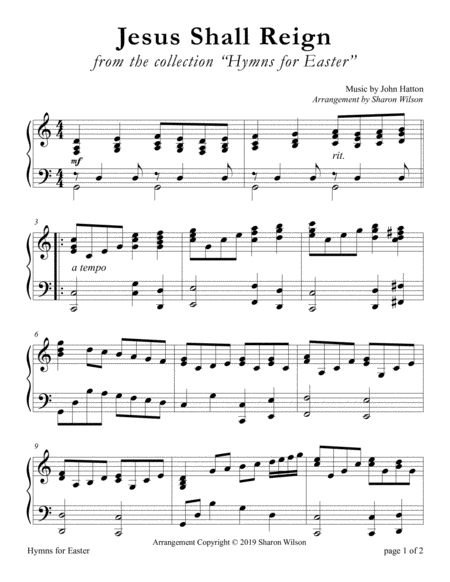 Jesus Shall Reign Large Print Piano Solo Sheet Music