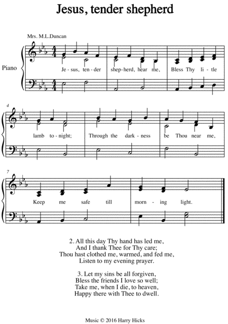 Free Sheet Music Jesus Tender Shepherd A New Tune To A Wonderful Old Hymn