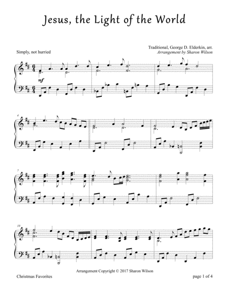 Jesus The Light Of The World Piano Solo Sheet Music