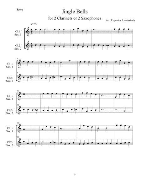 Jingle Bells Easy Christmas Song For 2 Clarinets Or 2 Saxophones Sheet Music