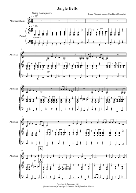 Jingle Bells Jazzy Style For Alto Saxophone And Piano Sheet Music