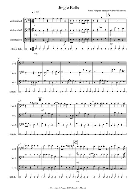 Free Sheet Music Jingle Bells Jazzy Style For Cello Trio