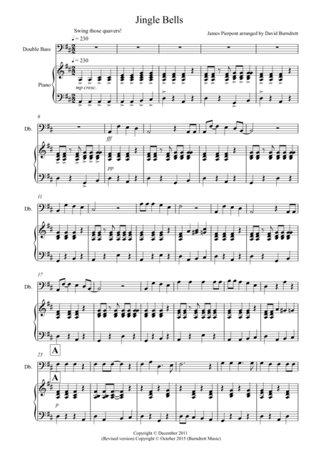 Jingle Bells Jazzy Style For Double Bass And Piano Sheet Music