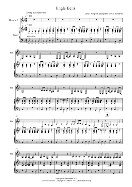 Jingle Bells Jazzy Style For French Horn And Piano Sheet Music