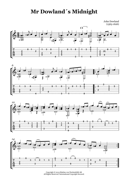 John Dowland Mr Dowlands Midnight Guitar Sheet Music