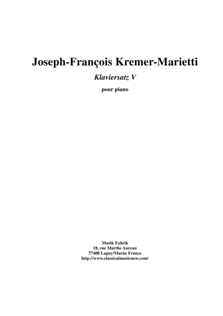 Joseph Franois Kremer Klaviersatz No 5 Sheet Music