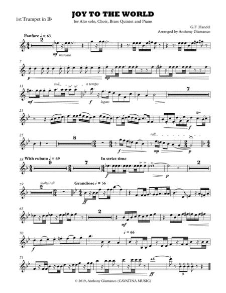 Free Sheet Music Joy To The World Alto Solo Choir Piano Brass Quintet 1st Bb Trumpet Part
