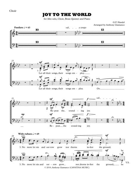 Joy To The World Alto Solo Choir Piano Brass Quintet Choir Part Sheet Music