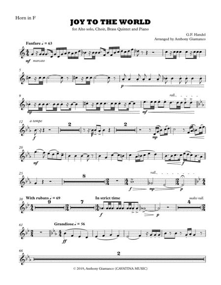 Joy To The World Alto Solo Choir Piano Brass Quintet Horn In F Part Sheet Music