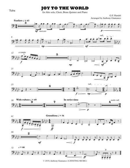 Joy To The World Alto Solo Choir Piano Brass Quintet Tuba Part Sheet Music