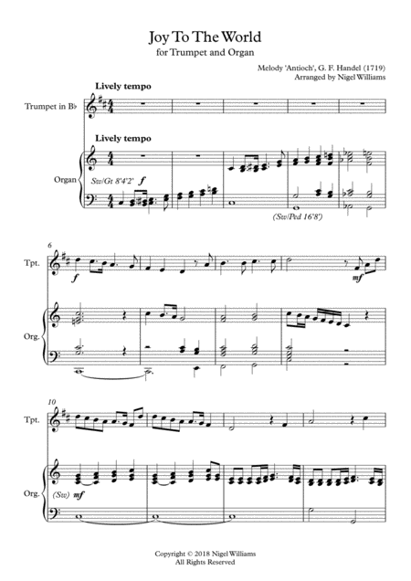 Free Sheet Music Joy To The World For Trumpet And Organ