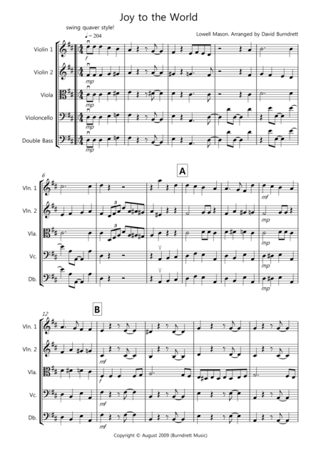 Free Sheet Music Joy To The World Jazzy Style For String Orchestra