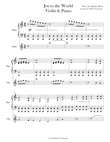 Joy To The World Piano Violin Contemporary Style Sheet Music