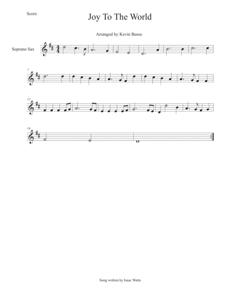 Free Sheet Music Joy To The World Soprano Sax