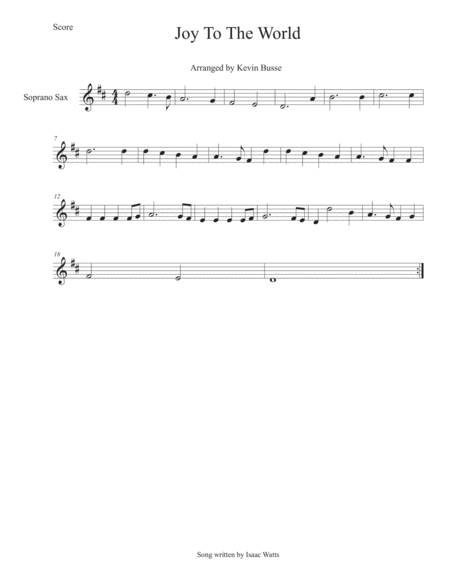 Joy To The World Soprano Sax Sheet Music