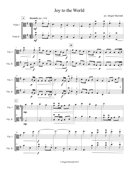 Free Sheet Music Joy To The World Viola Duet