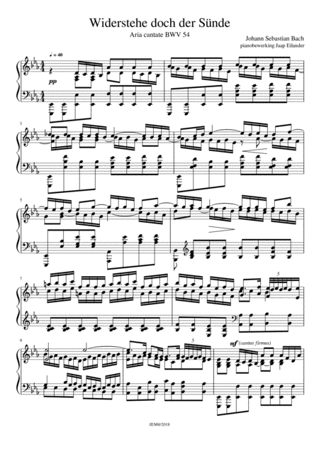 Js Bach Aria Widerstehe Doch Der Snde Bwv 54 Arrangment Transcription For Piano By Jaap Eilander Sheet Music