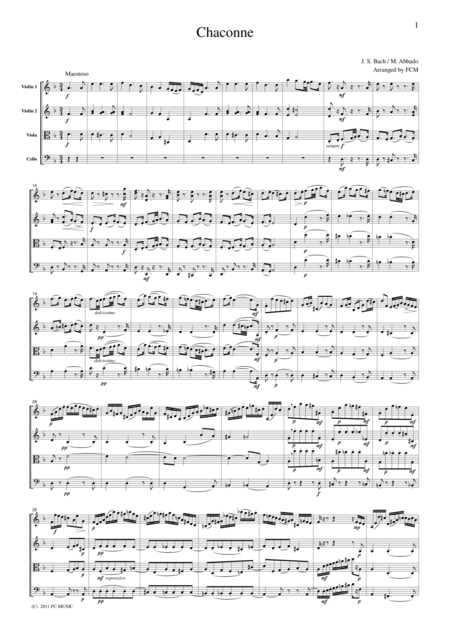 Js Bach Chaconne For String Quartet Cb222 Sheet Music