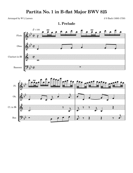 Free Sheet Music Js Bach Partita No 1 In B Flat Major Bwv 825