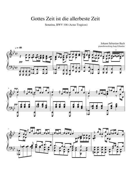 Free Sheet Music Js Bach Sonatine Gottes Zeit Is Die Allerbeste Zeit Bwv 106 Arrangment Transcription For Piano By Jaap Eilander