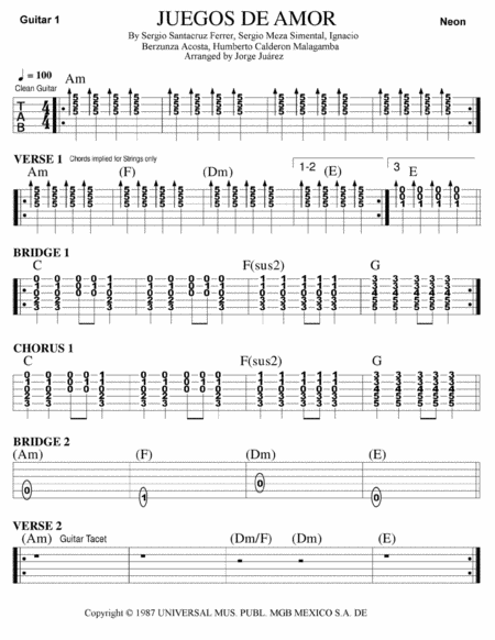 Juegos De Amor Guitar Tab Sheet Music