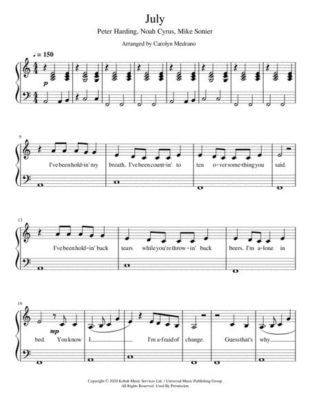 July Easy Piano Sheet Music