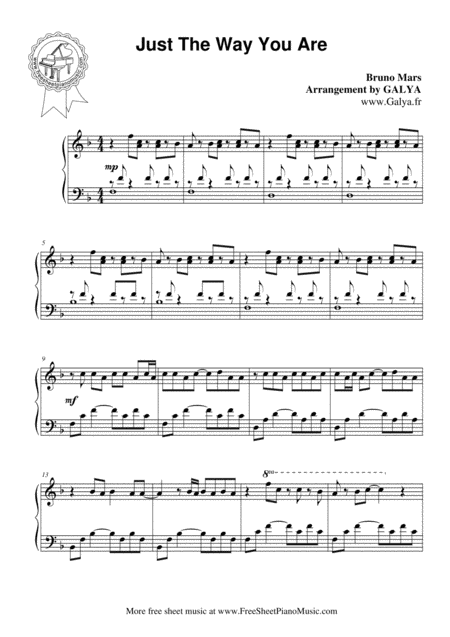 Just The Way You Are Bruno Mars Sheet Music