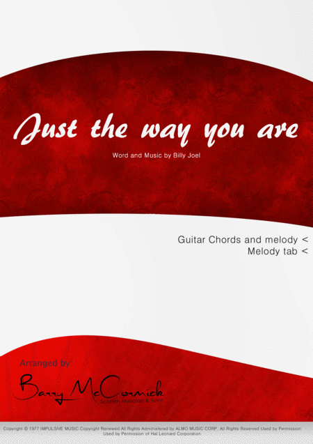 Just The Way You Are Lyrics Melody With Tab And Guitar Chords Sheet Music