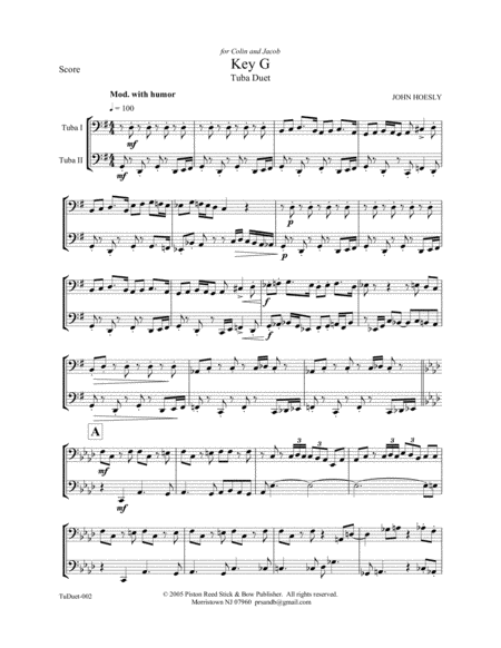 Free Sheet Music Key G Duet For Tubas