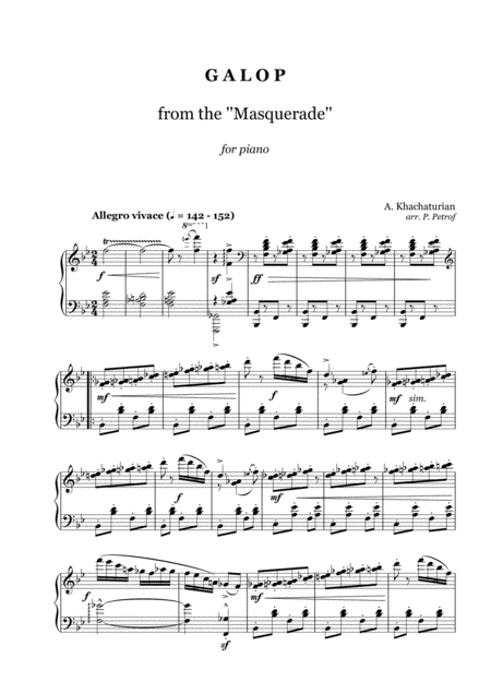 Free Sheet Music Khachaturian Galop From The Masquerade Piano Solo