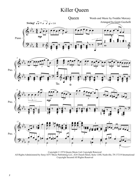 Free Sheet Music Killer Queen Piano Solo