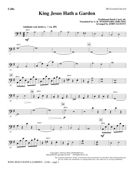 King Jesus Hath A Garden Arr John Leavitt Cello Sheet Music