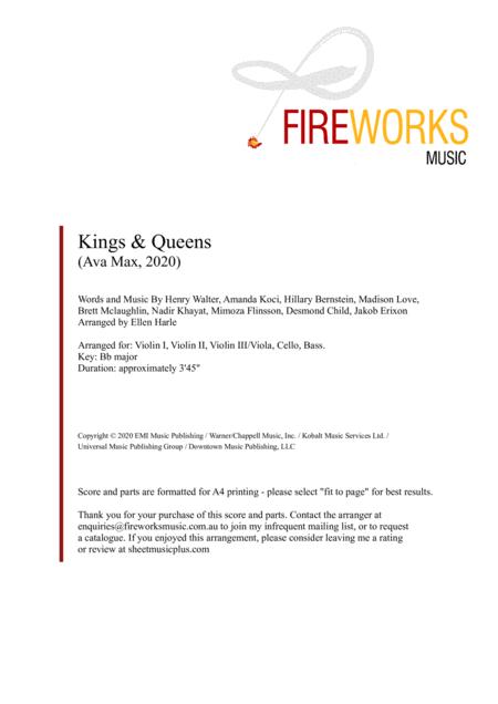 Kings Queens Ava Max 2020 String Quartet Quintet String Orchestra Or Ensemble Sheet Music