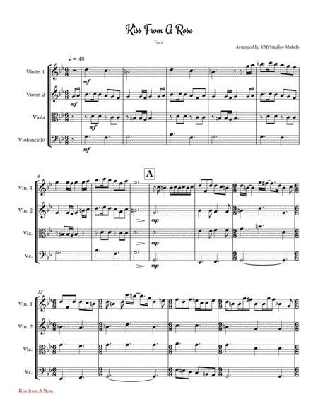 Free Sheet Music Kiss From A Rose By Seal String Quartet