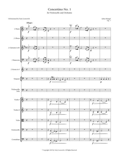 Klengel Concertino No 1 For Cello And Orchestra Orchestrated By Yuriy Leonovich Orchestra Score Sheet Music